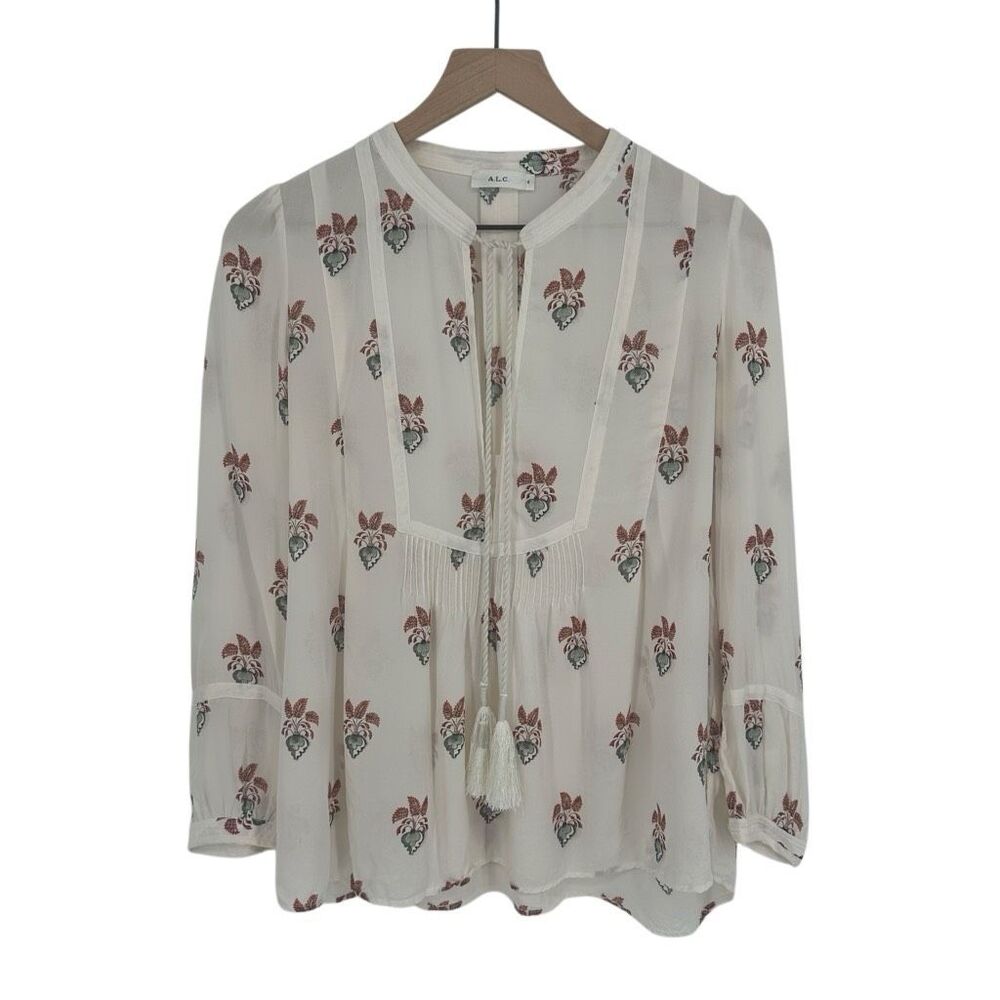 ALC Hari Blouse Top Womens 6  Floral Print 100%‎ Silk Work Career
